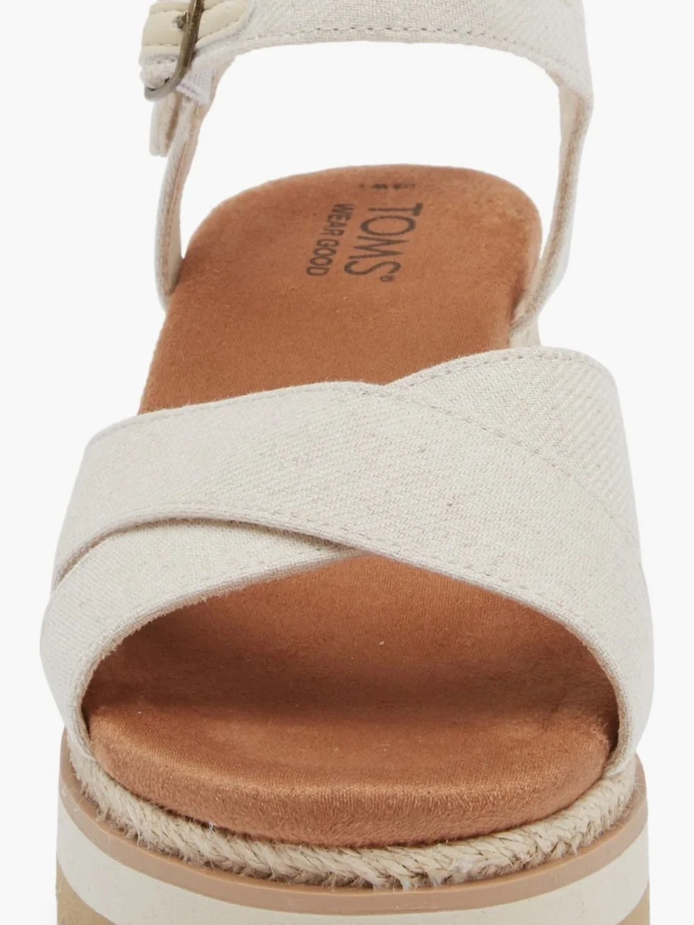 Gia Cream Chambray Tom’s Wedge Platform Sandal with Ankle Strap - Picture 4 of 9